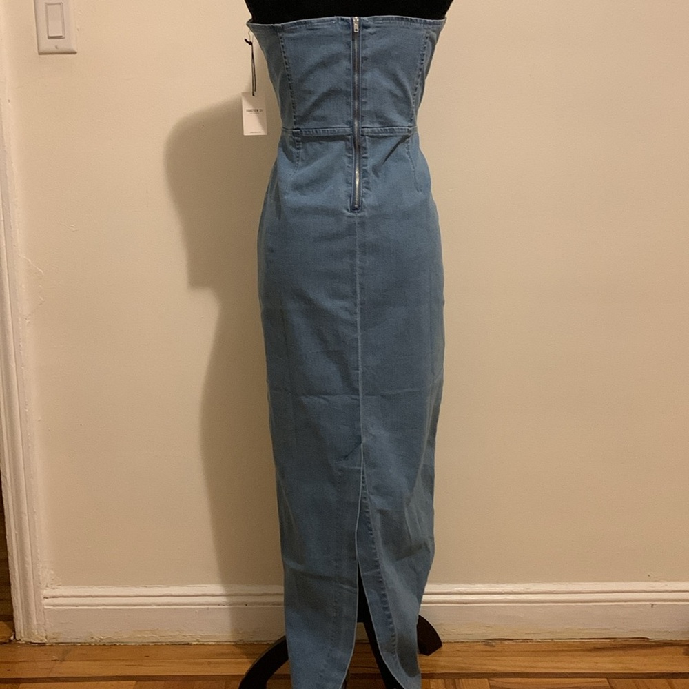 NEW Strapless Denim Maxi Dress - Picture 7 of 11